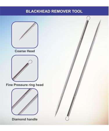 Blackhead Remover Pimple Popper Tool Pimple Extractor Popper Tool Stainless Steel Pimple Extractor Blackhead Removal Tool (Silver) - Buy Online on GoSupps.com