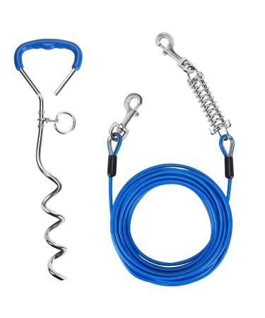 Dog Tie Out Cable and Stake 15FT Dog Runner Cable with Dog Yard Stake Long Dog Chains for Outside with Spring Dog Lead Take with Long Yard Leash Tie Out Tether for Medium Large Dogs Camping