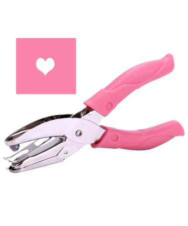 1 Pack 6.3 Inch Length 1/4 Inch Diameter of Heart Shape Hole Handheld Single Paper Hole Punch  Puncher with Pink Soft Thick Leather Cover(Heart 1/4 inch)
