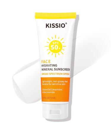 KISSIO Sunscreen For Face,with Zinc Oxide and Titanium Dioxide,Broad Spectrum Sunscreen,SPF 50,Hydrating Mineral,Non-greasy,Suitable for Sensitive Skin,2.5 FL OZ - Buy Online on GoSupps.com
