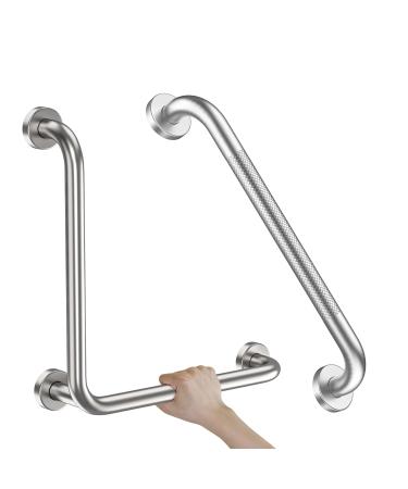 16 Inch Brushed Nickel Angled Grab Bar Munzong Stainless Steel L-Shaped Safety Grab Rail Wall Mounted Safety Hand Rail Support Handicap Elderly Injury Senior Assist Bath Handle