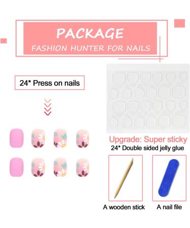 Colorful Daisy Flower Short Square Press-On Nails - 24Pcs Full Cover Acrylic French Tips for Women and Girls - Buy Online on GoSupps.com