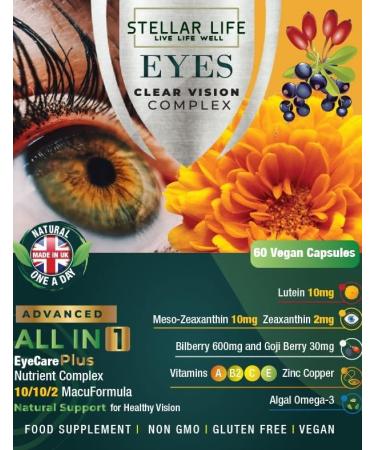 Clear Vision Complex 12 - Lutein 10mg | Meso-Zeaxanthin 10mg | Zeaxanthin 2mg | Blueberry & Goji Berry | Eye Care Supplement - Buy Online on GoSupps.com