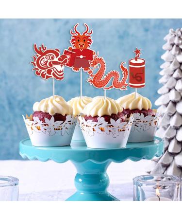 VILLCASE 24pcs Chinese New Year Cupcake Toppers Cake Picks 2024 Year of Dragon Cake Decorations Chinese Lunar Year Spring Festival Party Supplies - Buy Online on GoSupps.com