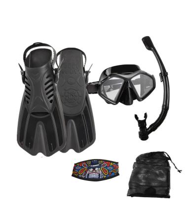 DIPUKI Snorkeling Gear for Adults Diving Snorkel mask fins Set for Dive Scuba Swim Snorkeling Masks for Men, Women BLACK L/XL(US9-13 EU42-47)