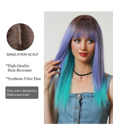 Oefei Long Wavy Ombre Purple & Blue Wig - Heat-Resistant Synthetic Hair for Women | Perfect for Halloween & Cosplay - Buy Online on GoSupps.com