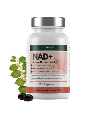 EXVital NAD+ 1000 mg NAD+ & 600 mg transresveratrol per day 120 vegan softgels liposomal & maximum bioavailability high dose & laboratory tested