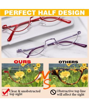 Buy Touk Half Frame Reading Glasses - Anti Blue Light UV Filter Half Moon Lens Spring Hinge Readers for Women (Red/Purple 2.5x) | International Shipping Available - Buy Online on GoSupps.com