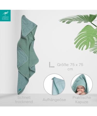 Urban Kanga Baby Hooded Bath Towel | Double-Sided 100% Cotton Muslin | Green Dots | 75x75 cm - Eco-Friendly & Soft for Your Baby - Buy Online on GoSupps.com