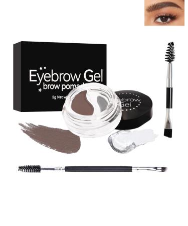 2 Colors Eyebrow Pomade Set-2 in 1 Waterproof Eyebrow Cream Gel Brown & Clear Brow Setting Glue Wax Filling & Shaping Tinted Brow Filler with Brow Brush Tool Eyebrow Color Makeup for Women -#02 02# Brown