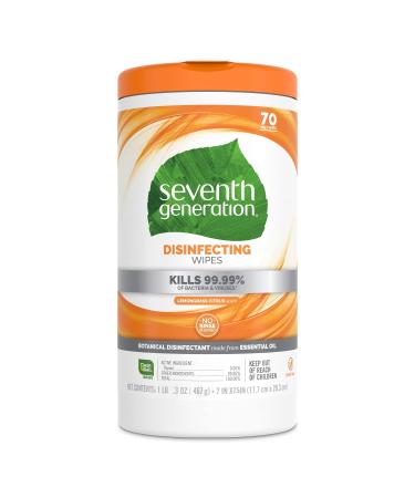 Seventh Generation Disinfecting Multi Surface Wipes, Botanical Disinfectant, 70 Count, Pack of 6