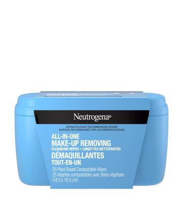 Neutrogena All-in-One Makeup Removing Cleansing Wipes - Face Cleanser - Eye Makeup Remover - Biodegradable - 25 Facial Wipes