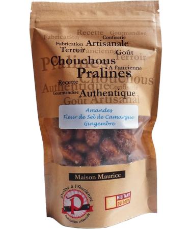 Salted Pralines with Almonds - Camargue Salt Flower and Ginger 140 g - Real Sweet and Salty Caramelized Almond Scrunchies - Artisanal Treat - Snack Bag - Made in France