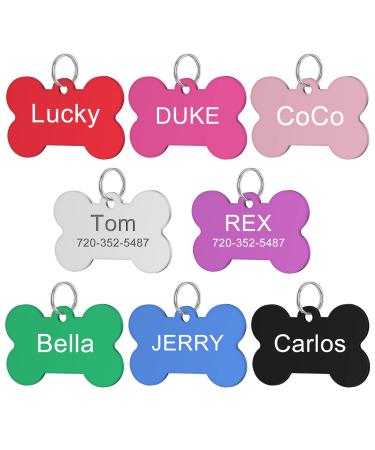 Nibana 8 PCS Personalized Pet ID Tags, Engraved Aluminum Name Tags, ID Name Pet Collar Accessories, Double Sides Dog Tag for Cats Dogs Puppy Kitten( Bone)