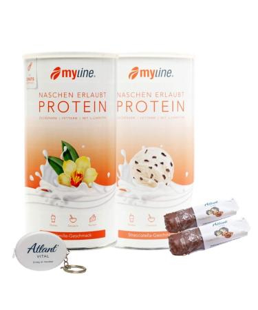 Myline protein shake protein powder 2-pack 2x 400g + AV measuring tape + 2 protein bars (stracciatella-vanilla)