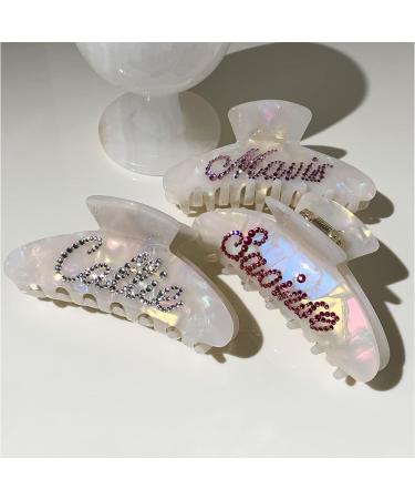 Custom Name Rhinestone Hair Claw Clip | Strong Hold Personalized Jaw Hair Clamp for Women | 4'' Shell White | Valentines Day Gift - Buy Online on GoSupps.com