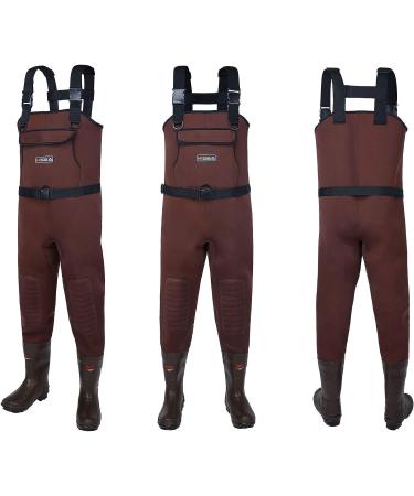 HISEA Neoprene Fishing Chest Waders with Cleated Bootfoot - Brown - Size M10/W12 - Buy Online on GoSupps.com