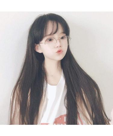 Buy Long Straight Wig with Air Bangs - Natural Realistic Women's Hair in Dark & Light Brown - Perfect for Cute Temperament & Face Repair - Buy Online on GoSupps.com