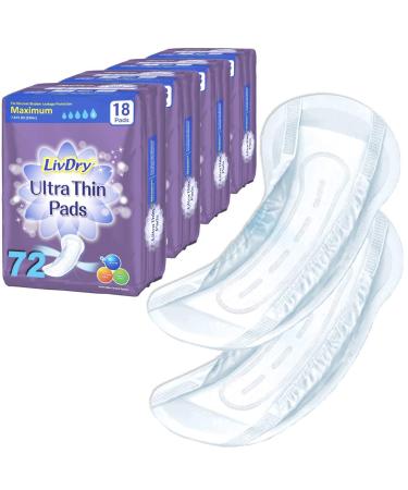 LivDry Incontinence Ultra Thin Pads for Women | Leak Protection and Odor Control | Extra Absorbent (Maximum 72-Count) Maximum (72-count)