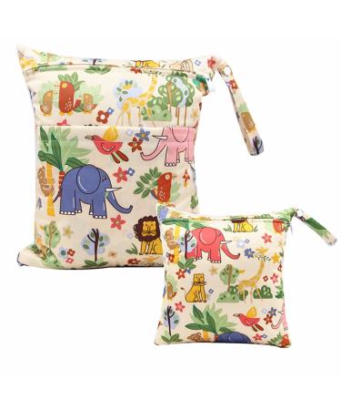 Egurs diaper bag for on the go Wetbag 1 piece large + 1 piece medium Zoo-light yellow