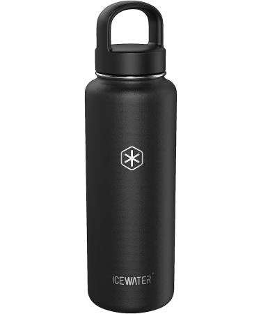 ICEWATER 40 oz Stainless Steel Water Bottle with Auto Spout and Wide Mouth Lids - BPA Free, Double Walled Vacuum, Leak Proof - Black - Buy Online on GoSupps.com