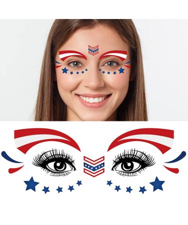 Fourth of July Patriotic Face Tattoo - American Flag Star Temporary Tattoos - Red White Blue Party Stickers - 10 Sheets - Buy Online on GoSupps.com
