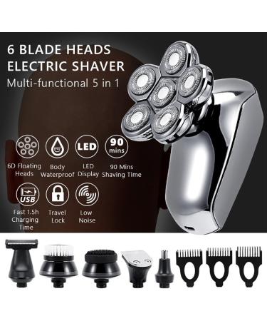 Head Shaver for Men 6-in-1 Multifunction Electric Shaver with 6D Floating Heads | Low Noise Rechargeable Grooming Tool - Buy Online on GoSupps.com