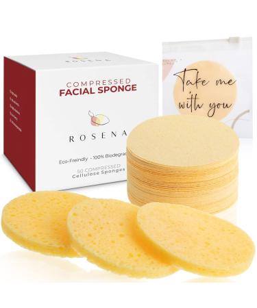 Facial Sponges - 50 Count Compressed Cellulose Face Cleansing and Exfoliating Sponges Reusable Makeup Mask Remover Round Face Cleaning Sponge Pads