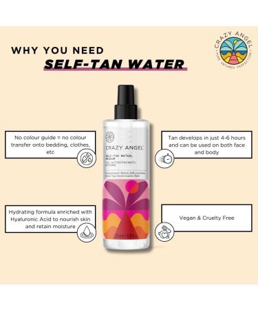 Crazy Angel Vegan Self-Tan Water (Buildable/Medium tan). Made in UK. 200ml. - Buy Online on GoSupps.com