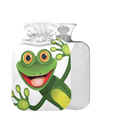 Green Frog Hot Water Bottle with Cover 1L Small Hot Water Bag for Pain Relief Cramps BPA Free