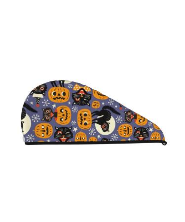 Spooky Cats and Halloween Pumpkins Microfiber Hair Towel Soft Super Absorbent Hair Towel Wrap for Women Coral Velvet Quick Dry Hair Cap for Long Curly and Thick Hair