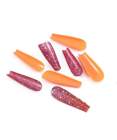 Brishow Long Coffin Fake Nails - Orange Acrylic Ballerina Stick-On Nails | 24PCs for Women & Girls - International Shipping - Buy Online on GoSupps.com