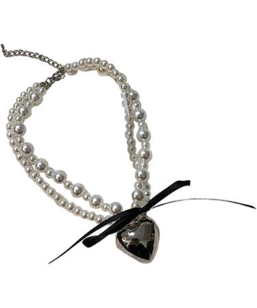 OralGos Heart Imitation Pearl Necklace for Women - Harajuku & Campus Style Jewelry - Simple Clavicle Chain Design - Shop Internationally - Buy Online on GoSupps.com