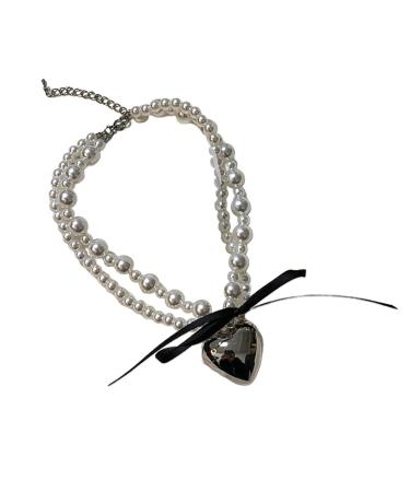 OralGos Heart Imitation Pearl Necklace Women Designs Clavicle Chain Harajuku Style Campus Style Simple Jewelry Metal