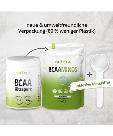 Nutri + BCAA Powder Neutral 600g - Vegan Essential Amino Acids Sugar-Free Additive-Free Highly Dosed Unflavored - 2 Pack for International Shipping - Buy Online on GoSupps.com