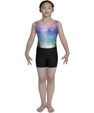 Aosva Girls Gymnastics Leotard Sparkle New Geometry Design | 9-10 Years (150CM) | Black Rainbow Set - Buy Online on GoSupps.com