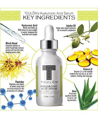 Organic Hyaluronic Acid Serum for Face with Natural Peptides Pure Jojoba Oil Vitamin E & Witch Hazel Best to Build Collagen & Reduce Wrinkles - Buy Online on GoSupps.com