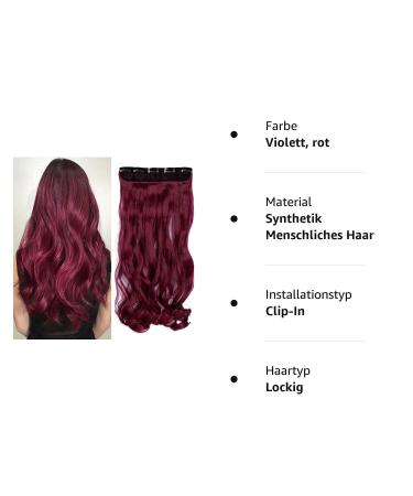 Buy SEGO 61cm Clip-in Hair Extensions - Real Human Hair Wavy Purple-Red 1 Tress 5 Clips 120g Whole Head International Shipping - Buy Online on GoSupps.com