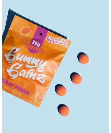 Gummy Gainz Protein Candy Gummies | High Protein Candy | 11g Protein per Serving | Fat Free Naturally Flavoured No Artificial Sweeteners Gluten Free Soy Free | Box of 6 Bags (Fuzzy Peach) Fuzzy Peach Box of 6 - Buy Online on GoSupps.com