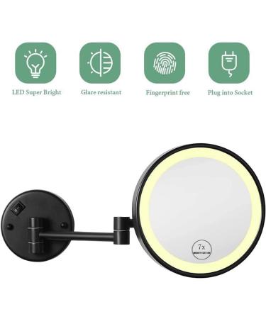LANSI 8 Inch LED Makeup Mirror with Lights and 7X Magnification, Wall Mounted Vanity Mirror for Bathroom - Black - Buy Online on GoSupps.com