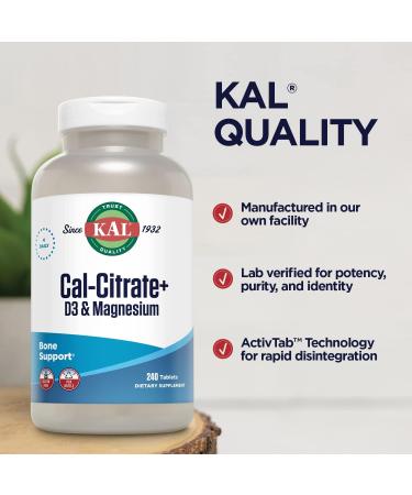 KAL Cal-Citrate+ 240 Tablets | Calcium Citrate, Vitamin D-3, Magnesium | Healthy Bones & Teeth Support | Gluten Free | Lab Verified | 60 Servings - Buy Online on GoSupps.com