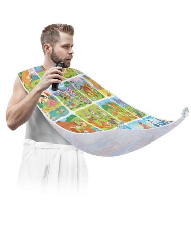 Beard Bib Apron Beard Bib Hair Catcher for Men Shaving and Trimming Non-Stick Waterproof Beard Cape Grooming Cloth Animal Paint