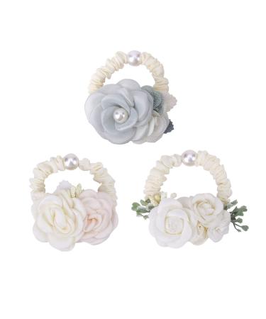 Flower Hair Ties for Girls BFNAAgirl Hair Accesssories Ponytail Holder Hair Bands Stretchy Hair Ties for Women Elastic Floral Hair Scrunchies for Wedding  Party  Festival and Dailys FQ3-3pcs