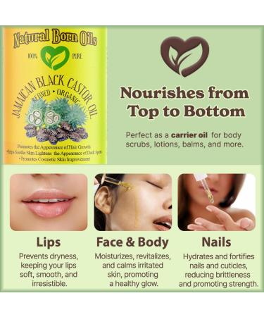 Natural Born Oils Jamaican Black Castor Oil 2 oz Organic Cold Pressed Rich in Ricinoleic Acid Ideal for Skin Softening Hair Appearance Boost - Buy Online on GoSupps.com