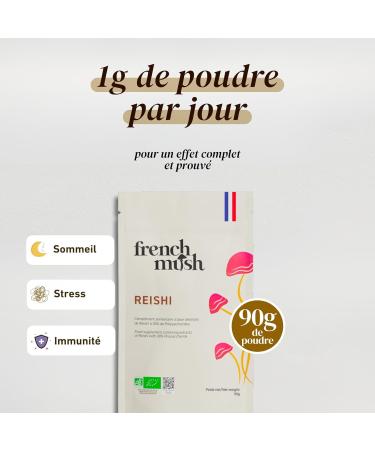  French Mush Doypack - Reishi Powder - 90g Vegan - Soothing Promotes restful sleep and relaxation - Mix with food or drinks - Organic Reishi extract powder - Lab tested - Buy Online on GoSupps.com