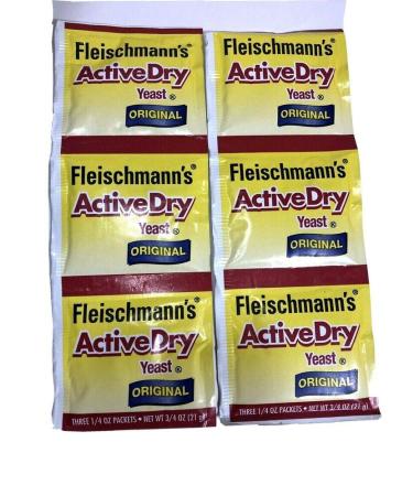 FLEISCHMANN'S ACTIVE DRY Yeast Original 2 Packs of 3 1/4 oz Packets New Selaed 0.25 Ounce (Pack of 6)