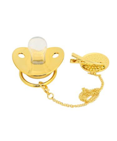 Alomejor baby pacifier curved design 26 letters safe materials healthy bling baby pacifier with clips for 6 to 18 months golden color (E)