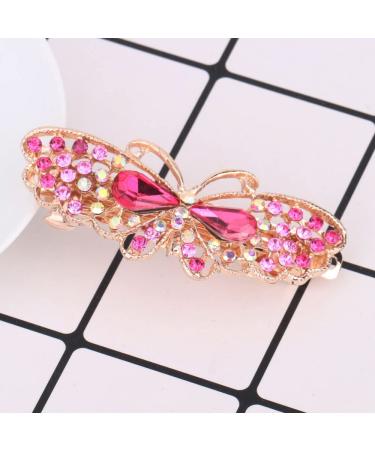 fdsmall Small Luxury Butterfly Hair Barrettes Rhinestone Hair Clips Crystal Girl's Ponytail Hairpin Hair Clasps Accessories - Pink