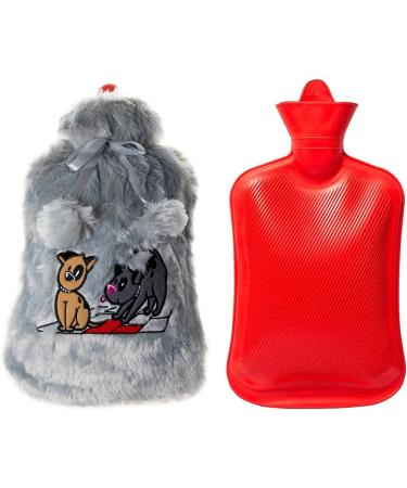 Bigging Design 2L Hot Water Bottle with Washable Plush Cover | Soft Gray Heat Bottle for Dogs Kids & Adults | Knitted for Back & Abdominal Pain Relief - Buy Online on GoSupps.com
