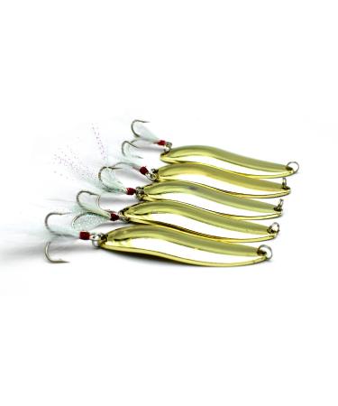 10/20 Pieces 22g Fishing Lures Spoons Saltwater Treble Feather Hooks Hard Metal Spinner Baits Casting Spoon Silvery for Salmon Bass Gold 10PCS